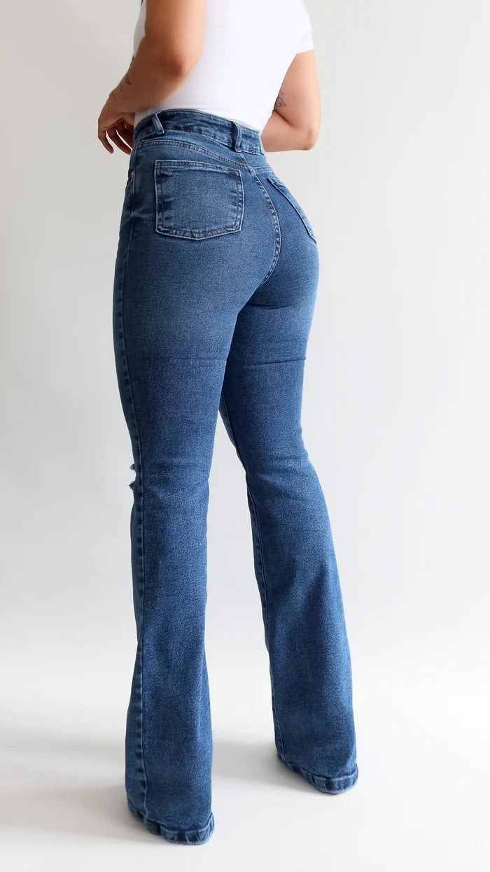 Boot cut jeans Destroyed long azul
