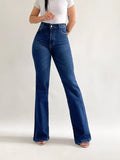 Bootcut long jeans líneas cruzadas azul